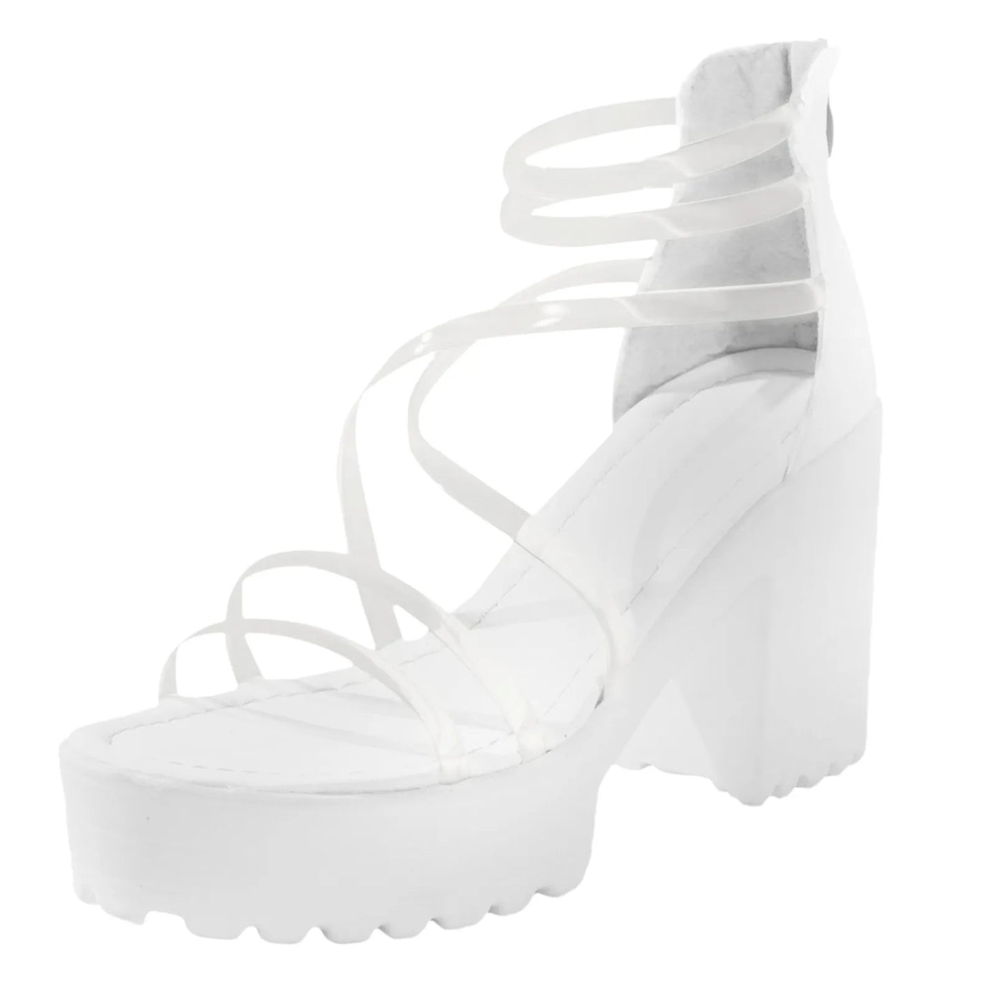 Women'S Fashionable Sandals Heels Asymmetric Transparent Strap Design Thick Heels Zipper Waterproof Platform High Heels Sandals