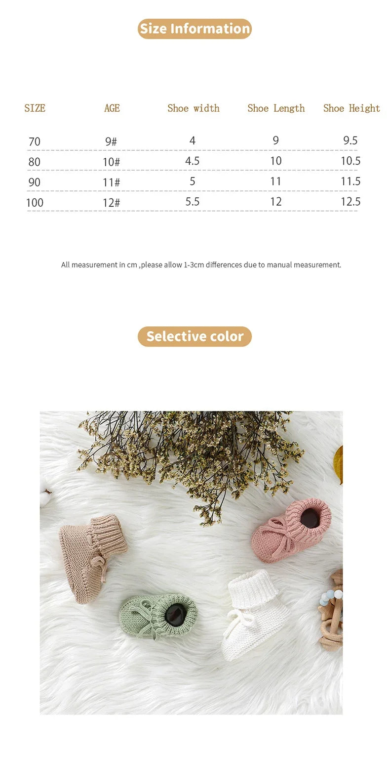 Baby Schuhe Baumwolle Gestrickte Neugeborene Mädchen Jungen Stiefel Mode Einfarbig Warme Kleinkind Kind Slip-On Bettschuhe Handgemacht 0-18M Fußbekleidung