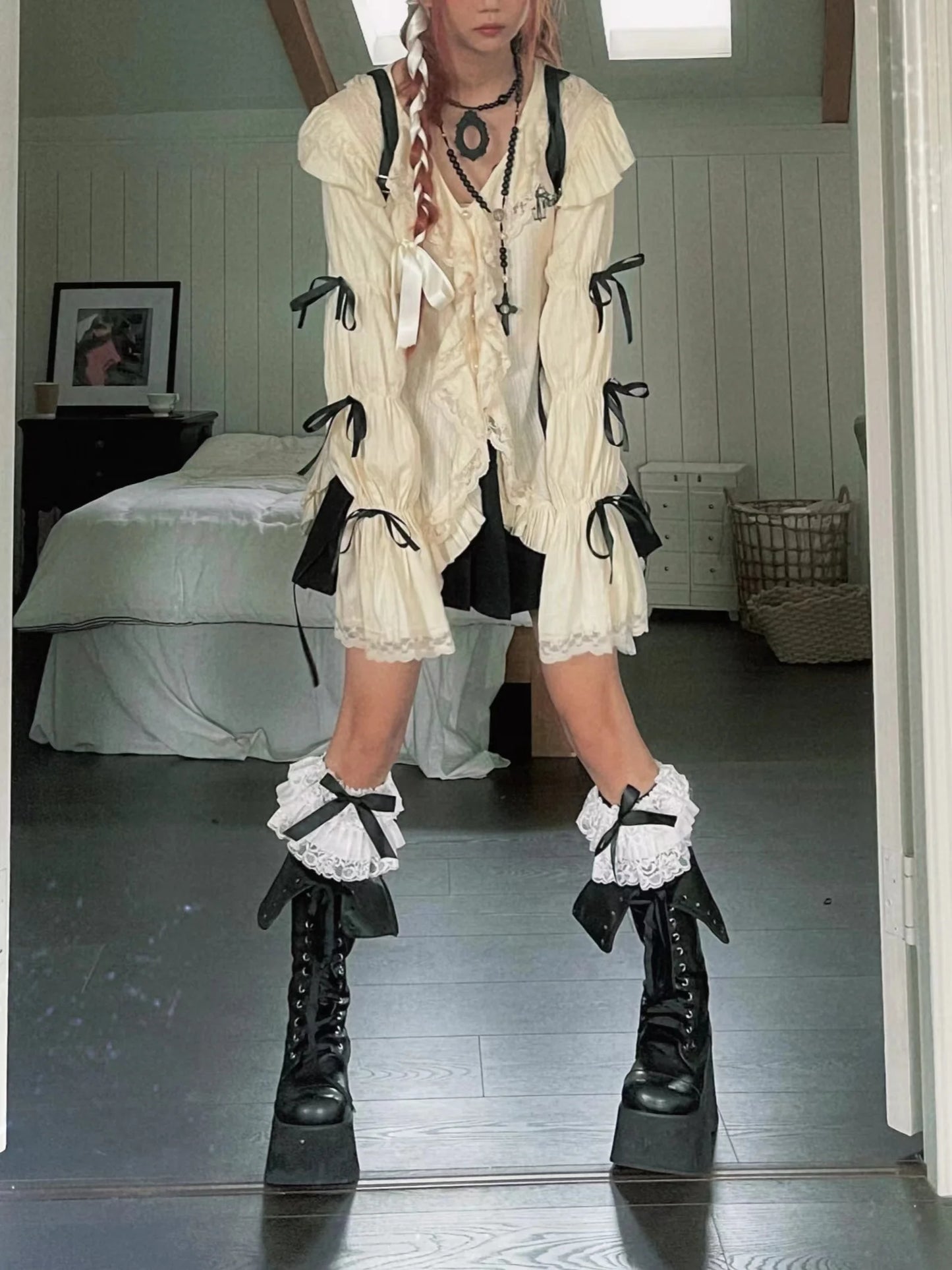 Karrram Y2k Ästhetik Spitze Hemd Grunge Gothic Unregelmäßige Blusen Fee Harajuku Bandage Hemd Vintage Lolita Kleidung Mall Goth