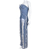 Sibybo Quaste Hollow Out Overalls für Damen Nieten Strass Trägerlos Rückenfrei Jeans Street Fashion Trend Jumpsuit Femme