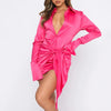 2023 Elastic Elegant Single Breasted Dress Retro Lapel Satin Tight-fitting High Waist Wrap Hips Ruched Short Dress Sexy Clubwear