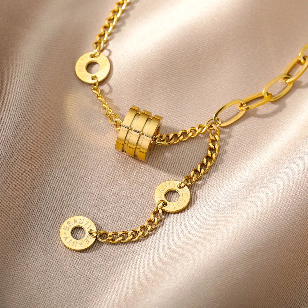 Double Layer Hollow Clavicle Chain Stainless Steel Necklace For Women Punk Hip-Hop Streetwear Jewelry Dropshipping