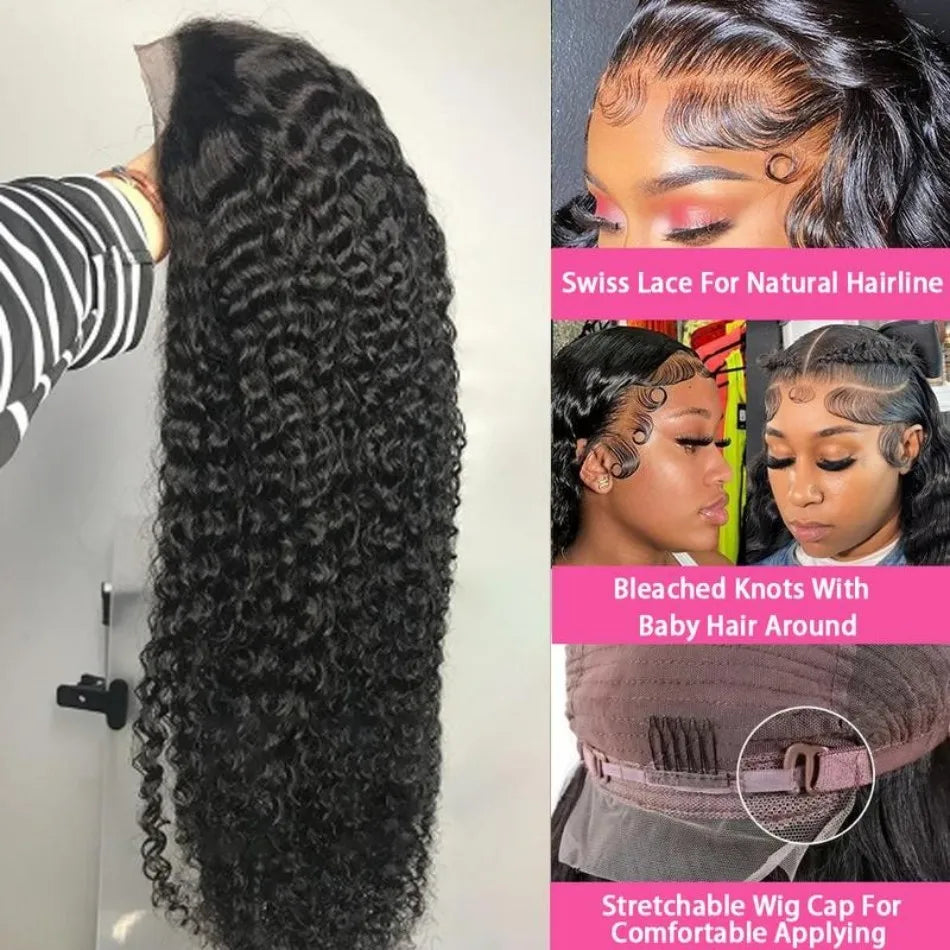 40 Inch Curly Lace Front Wig Water Wave 13X6 Hd Lace Frontal Wig Deep Wave Human Hair Wig 250 Density Preplucked Brazilian Hair
