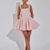 Mozision Pailletten-Kleid mit Schleife am Rücken, rückenfrei, sexy Mini-Kleid für Damen, modisches Etuikleid mit eckigem Ausschnitt, ärmellos, hohe Taille, A-Linie, Clubkleid