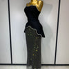 High Quality Black Design Sleeveless Rhinestone Top + Hot diamond Skirt Suit Evening Party Dress Nightclub Luxury Birthday Gown