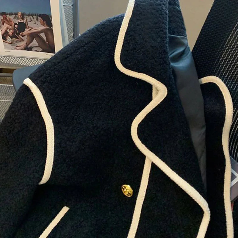 Herbst Winter Umlegekragen Lammwollmantel Damen Vintage Spleiße Locker Jacken Damen Mantel Verdicken Oberbekleidung Damen Jacke