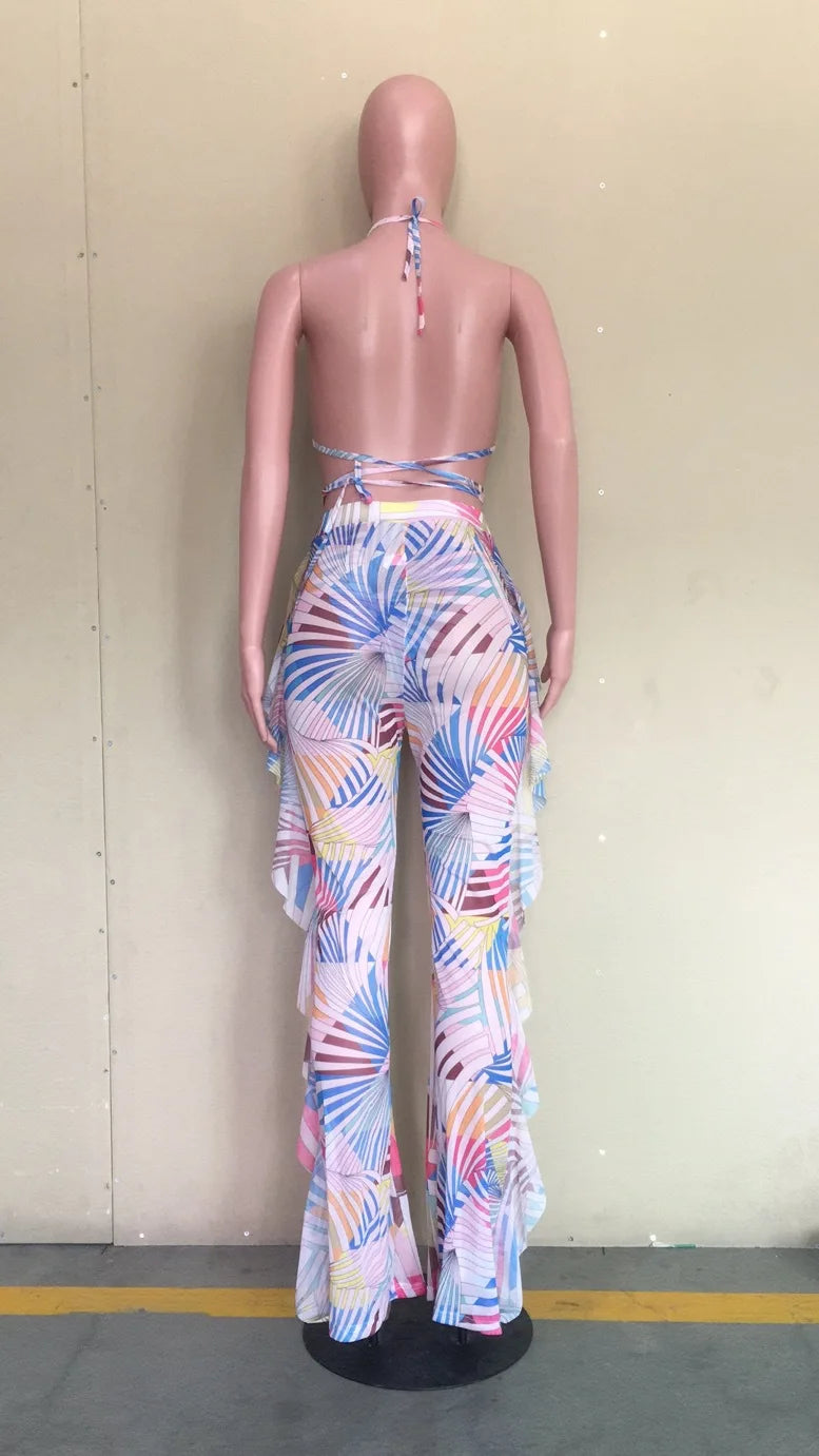 Bra+tassel Pants Suit  2 Piece Set Women Hot Pink Swimsuit Mesh Bathing Suit Sexy Matching Swimwear Viquinis Mujer 2022