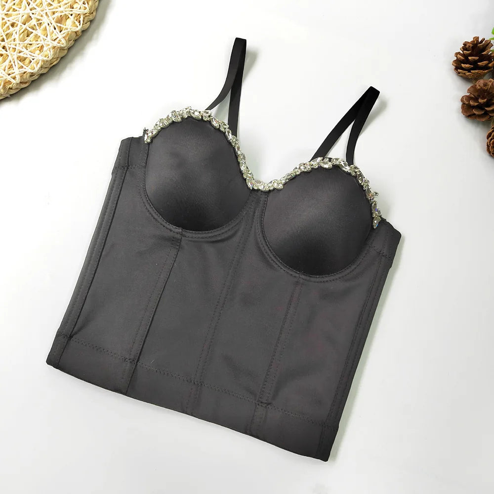 SXTHAENOO Damen Sexy Fashion Crop Top Diamant Blume Trägerloses Bustier Top BH Nachtclub Party Tank Top Weiblich Ropa De Mujer