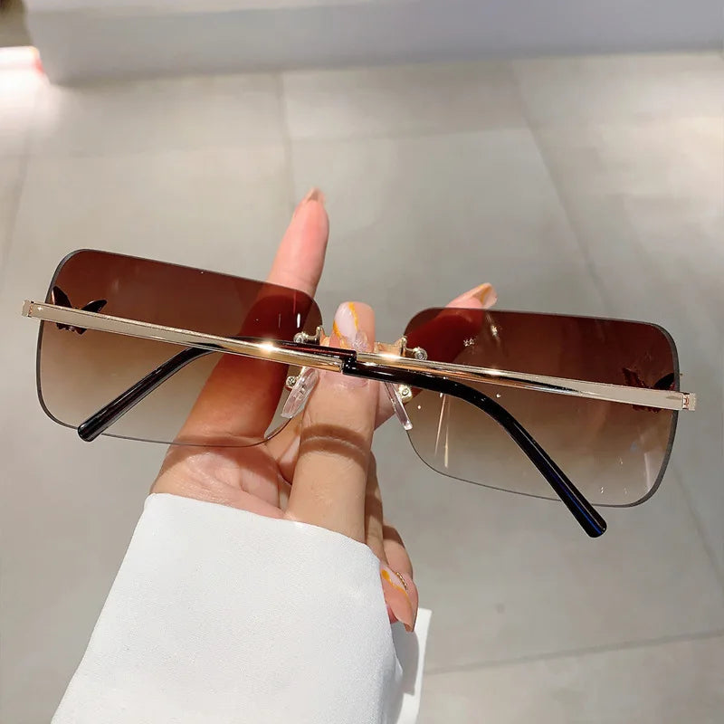 Y2K Luxusmarken Designer Randlose Quadratische Sonnenbrille Damen Für Weibliche Trendige Sonnenbrille Diamant Schmetterling Rosa Punk Shades UV400