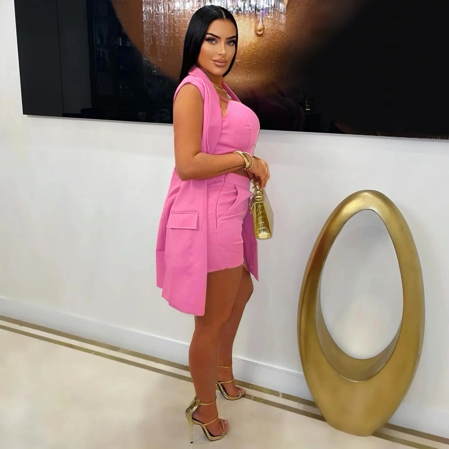 Elegant Commuter Women's Vest Flip Collar Suit Cardigan Three Piece Set 2025 Summer New Style