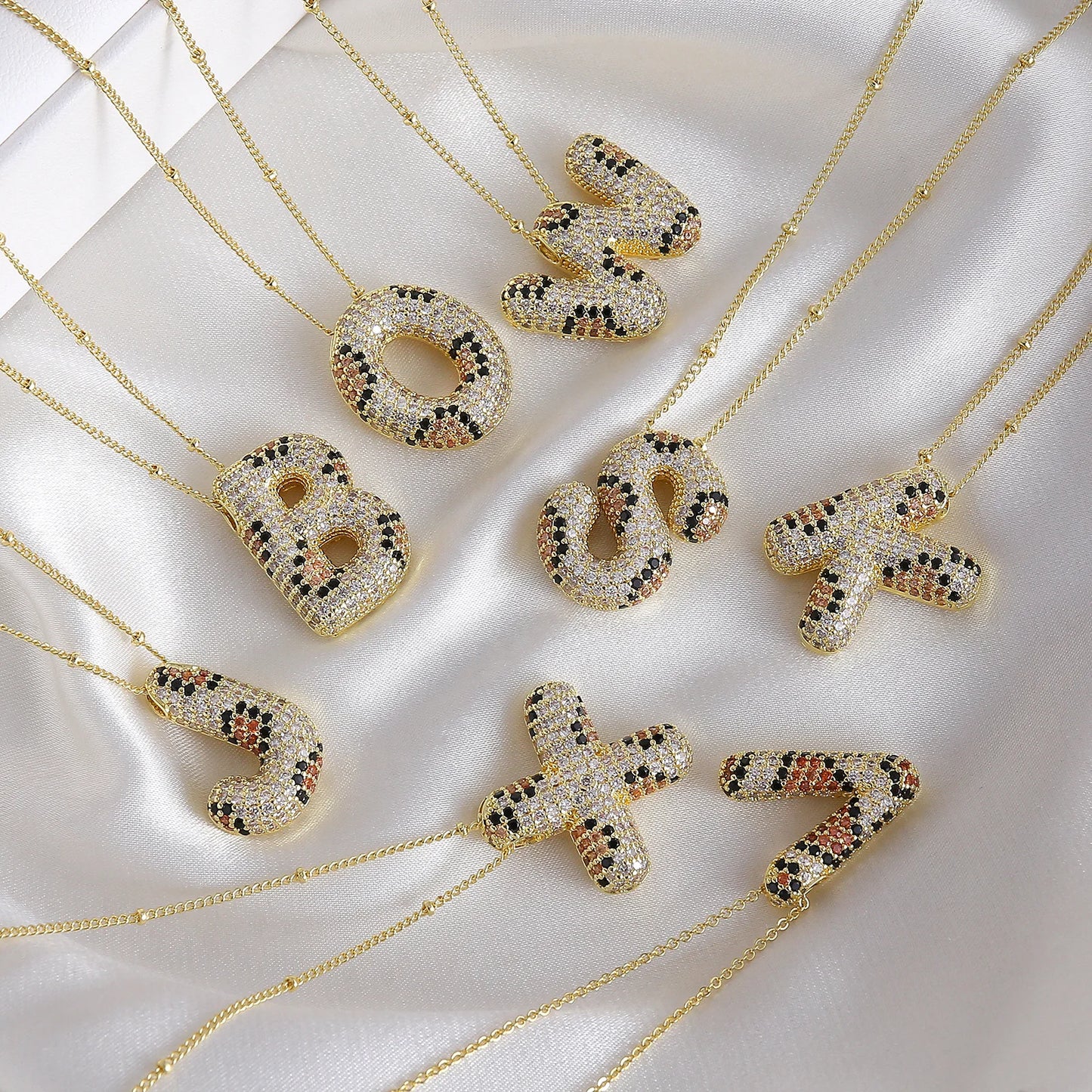 MHS.SUN Neue Leopard Bubble Buchstabenkette Vergoldet Chunky Bubble Zirkon 26 Initialen Anhänger Halskette Frauen Modeschmuck