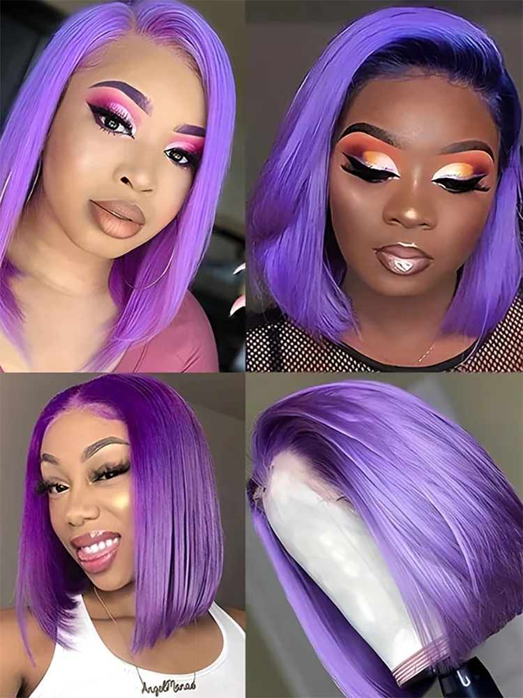 Purple Straight Bob Wigs Human Hair Preplucked Transparent Lace Frontal Wigs Brazilian 13x4 Short Bob Wigs 100% Human Hair Wigs