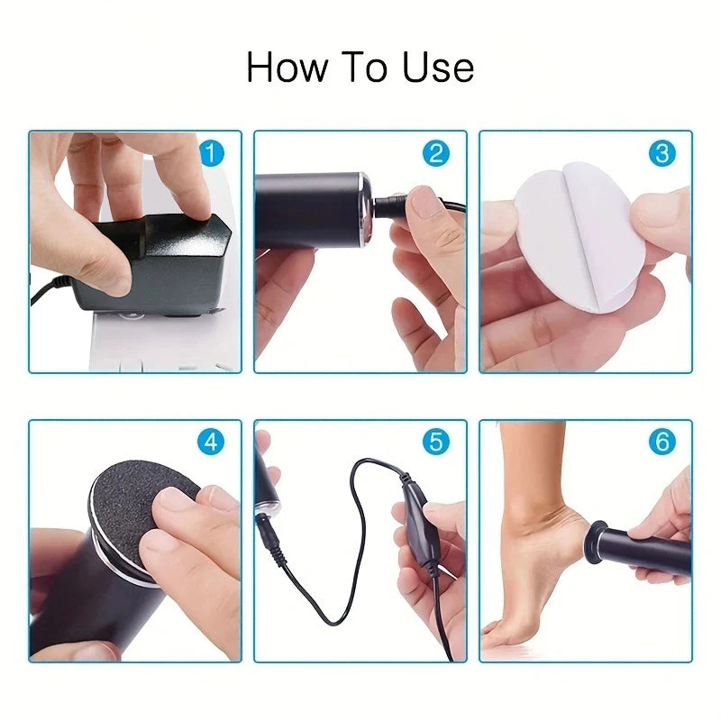 Elektronischer Fußfeilen-Pediküre-Sander zum Entfernen abgestorbener Haut, elektrischer Hornhautentferner mit 60 Ersatz-Schleifscheiben