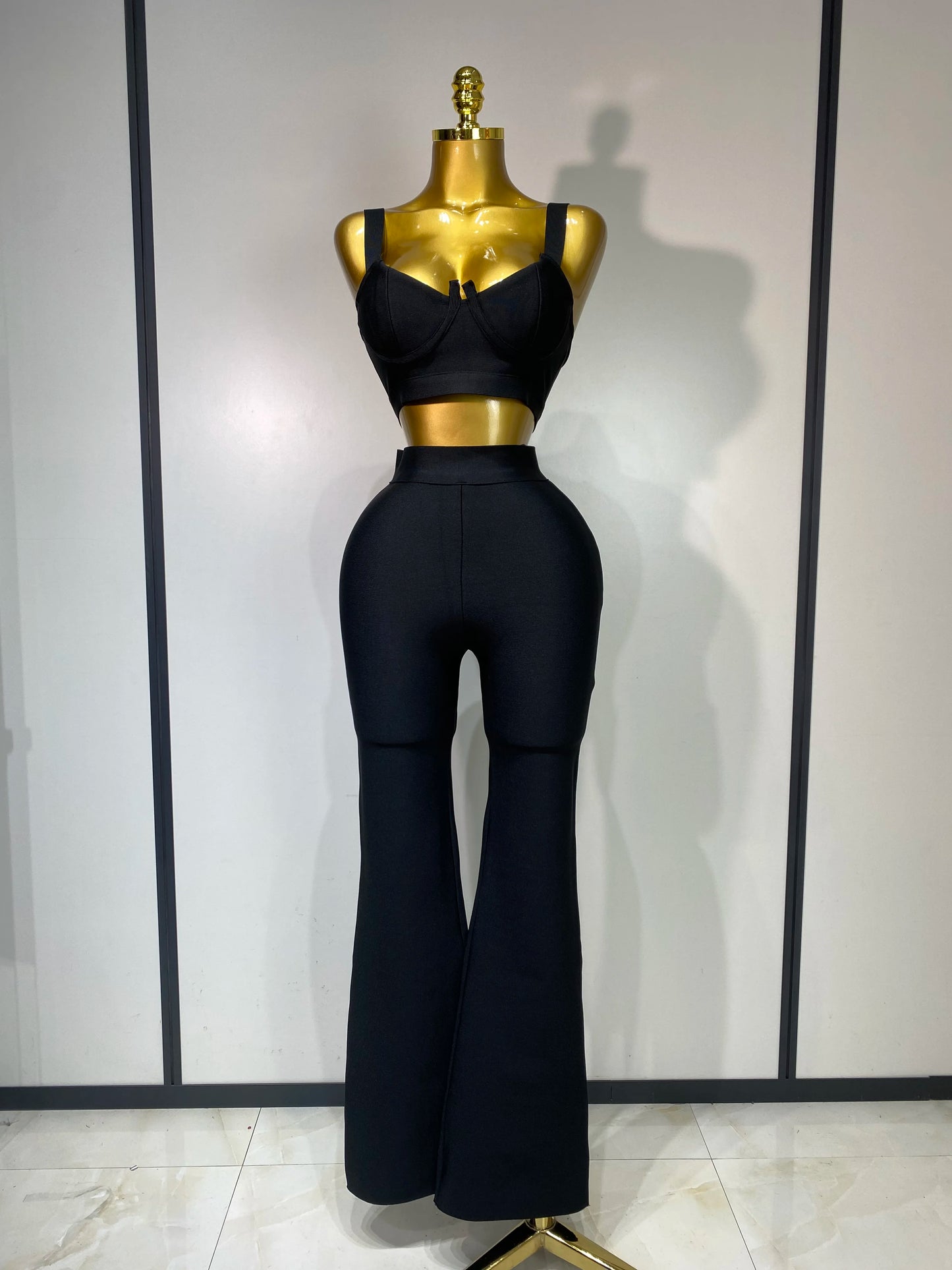Damen Sexy Bandage Crop Top Hosen-Set Abendparty Club Luxus Geburtstag High Street Mode Elegant Luxus Geburtstags-Outfit