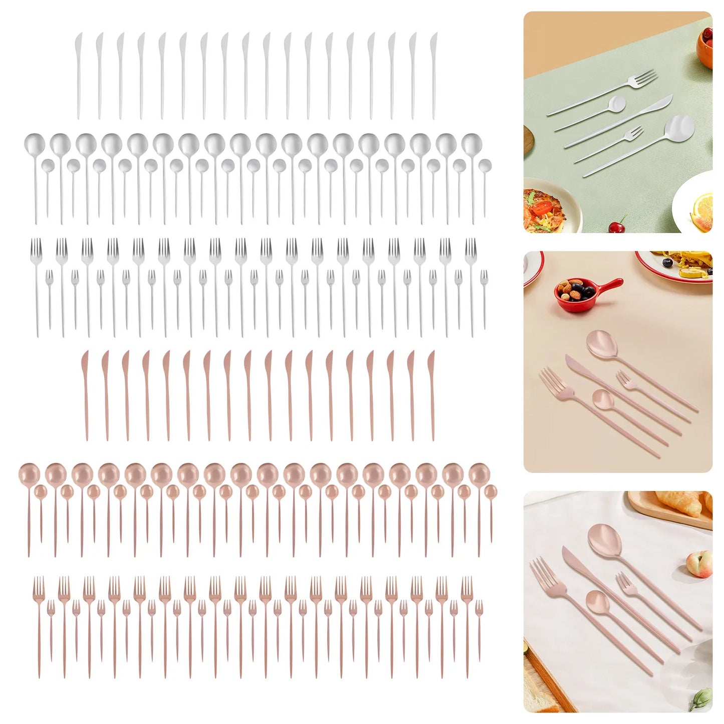 24Pcs/90Pcs Flatware Set Stainless Steel Silverware Utensil Kitchen Tableware Forks Knives Spoons Cutlery for Home Restaurant