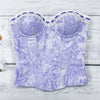 Sexy Women Pink Overbust Corset Crop Top Sweet Lace Patchwork Slim Fit Strapless Bustier Chic Party Summer Clothes Streetwear