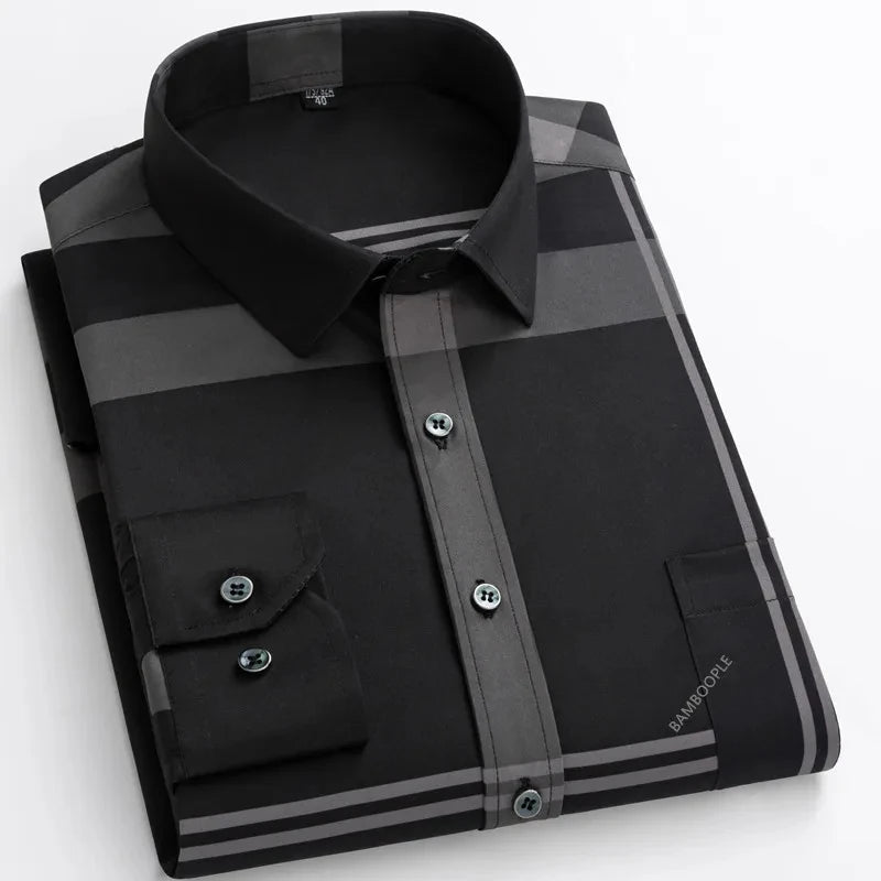 Men's Print Shirt Autumn Spring Long Sleeve Thin Non Iron Fashion Business Causal Social Anti-wrinkle Plaid Slim Fit Chemise Hom