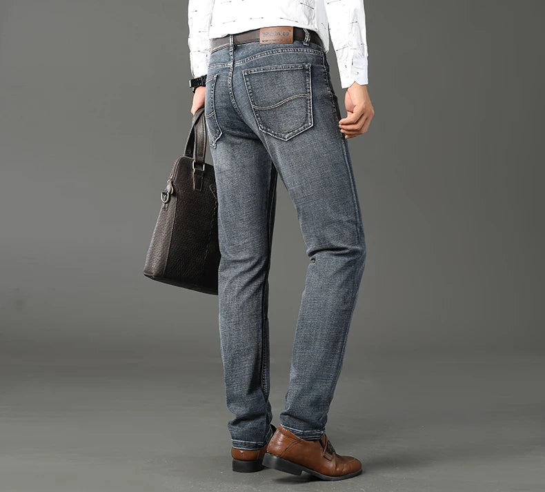 Wthinlee Neue Business Herren Jeans Casual Gerade Stretch Mode Klassische Blau Schwarz Arbeit Denim Hosen Männliche Marke Kleidung
