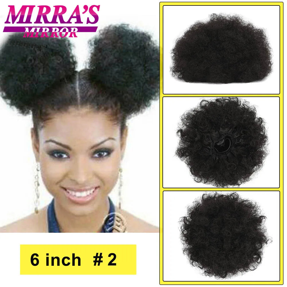 Synthetic Afro Puff Drawstring Ponytail Hair Bun 10 Inch Short Afro Kinkys Curly Afro Bun Extension Hairpieces Large Size