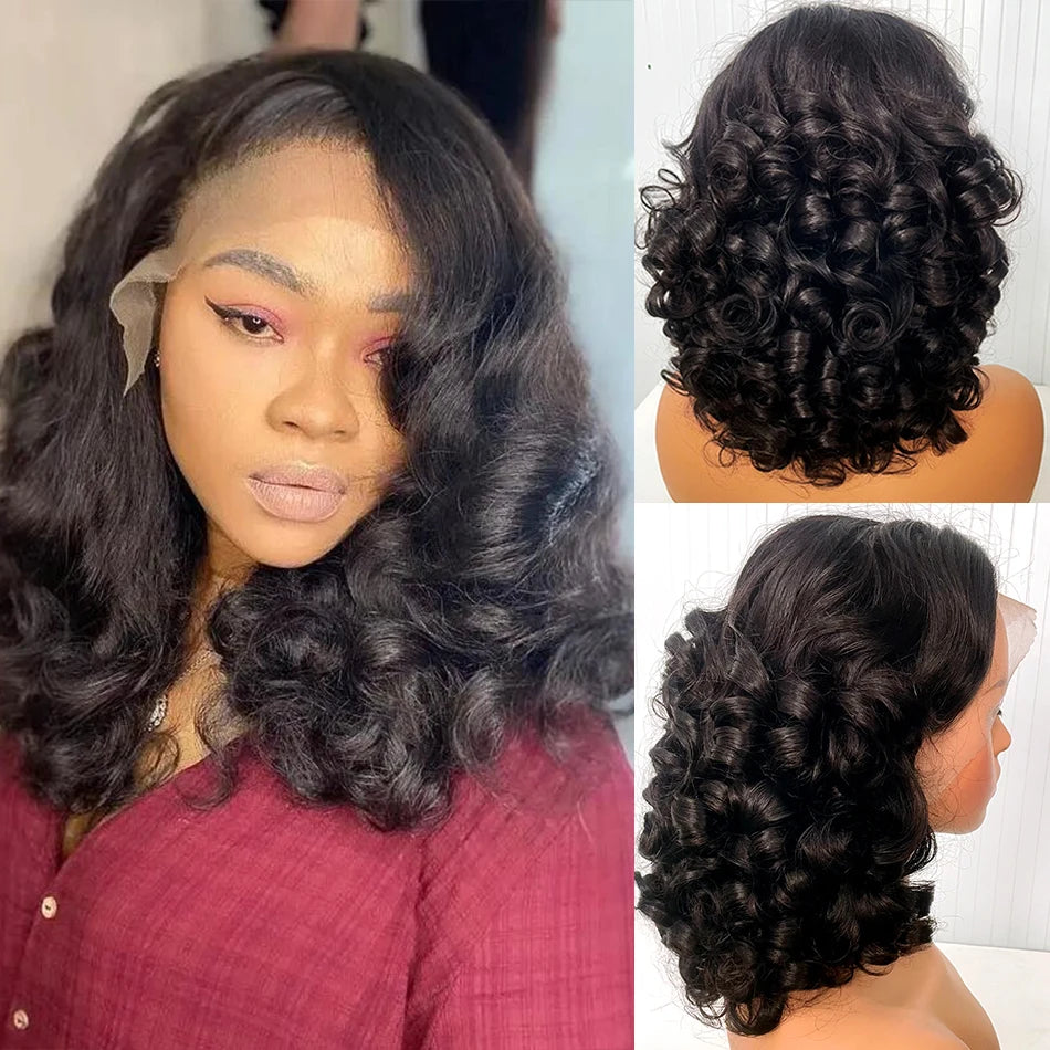 12A Raw Donor Human Hair Wigs 13x4 HD Lace Frontal 250% Density Unprocessed Vietnamese Double Drown Bouncy Wave Lace Frontal Wig