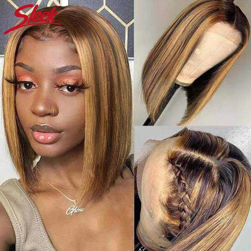 Peruanische Highlight P4/27 Bob Lace Front Perücken 100% Echthaar Perücken Bob Lace Perücken für Frauen Ombre Blonde Glatte Lace Closure Perücke