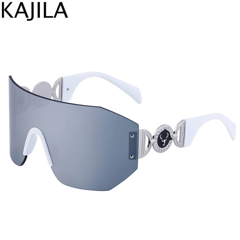 Oversized Shield Rimless Punk Sunglasses Women 2024 Luxury Brand Fashion Winged Sun Glasses For Ladies Shades Eyewear UV400