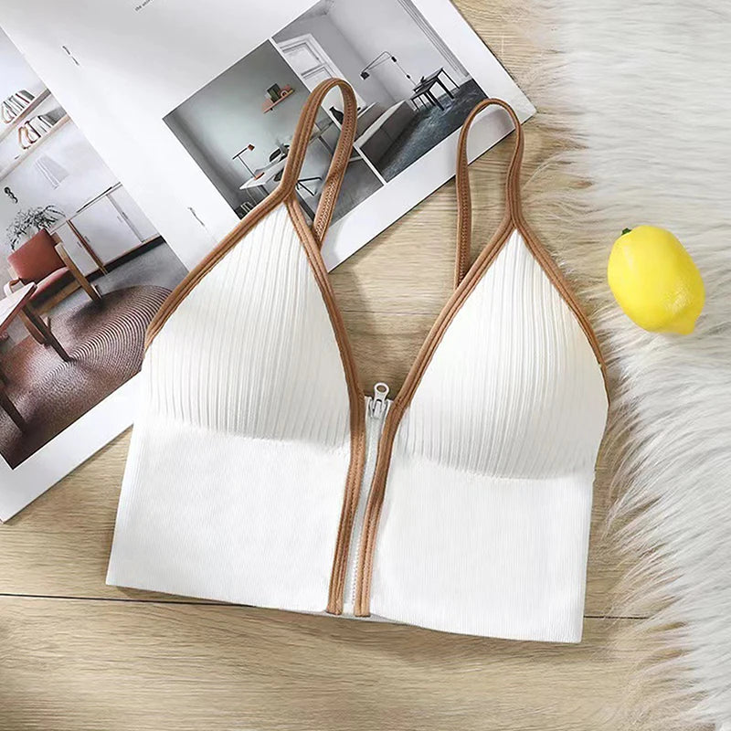 Sexy Seamless Bras For Women Padded Underwear Backless Bralette Sleep Top Camis Wireless Fitness Zipper Bra Lingerie