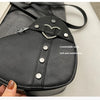 Vintage Y2K Kleine Kettennieten-Umhängetasche Herzförmige Geldbörse Handtasche Rotes PU-Leder Gothic Tote Bag Mode Frauen Umhängetasche