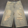 Europe America Summer New High-waisted Loose, Vintage, Ripped Denim Mid-length Straight-leg Wide-leg Pants. Casual Denim Shorts