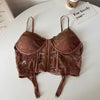 V-Neck Sexy Lace Corset Top Slim Fit Push Up Hollow Suspender Vest Adjustable Straps Off Shoulder Breathable Mesh Vest Travel