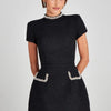 Talenza Women's Elegant Tweed A-Line Dress Solid Slim Fit Y2k Short Sleeve Dress Retro O-Neck Patchwork Luxury Evening Dress