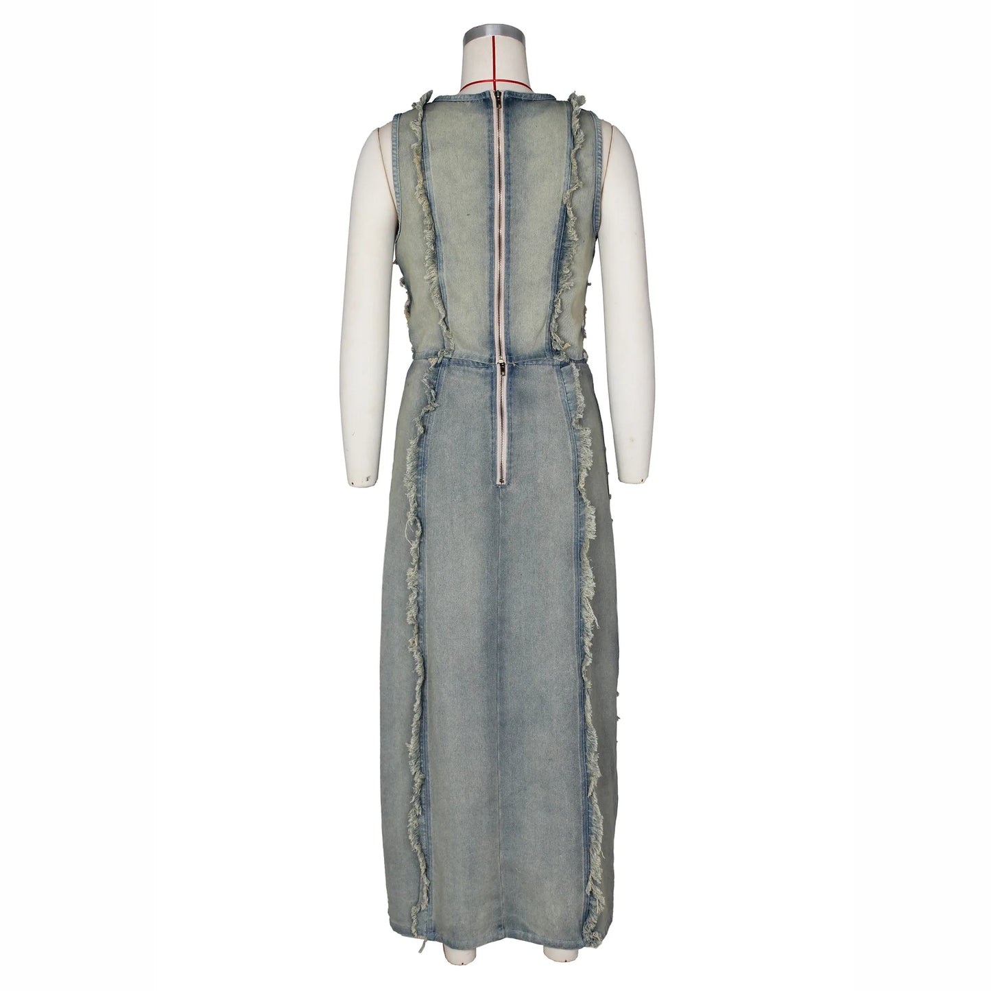 FAGADOER Fashion Streetwear Women Denim Hole Hollow Sleeveless Crop Top And Side Slit Skirts Two Piece Sets Sexy Cowboy Outfits
