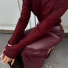 Trendix Women Elegant Burgundy Skirt High Waist Slim Fashion Slit Long Skirts Female Party Slim Club Sexy Vintage PU Skirts 2024