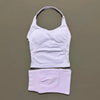2 Pieces Sports Set Women Backless Halter Tops High Waist Seamless Hight Stretch Shorts Gym Suit Sportswear Workout Sets
