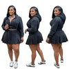 Two Piece Sets Women Denim Skirt Hooded Zipper Tops Short Dress Sets Skirts A Line High Waist Y2k Streetwear Elegant Slim Fit