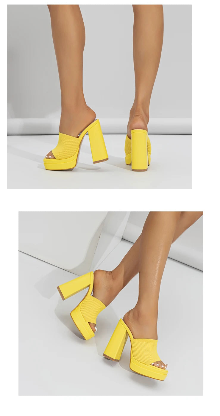 Aneikeh Sexy Gestrickte Wolle Chunky Plateau Sandalen High Heels Damen Peep Toe High Heel Sommer Nude Party Kleid Pantoletten Sandalen Schuhe