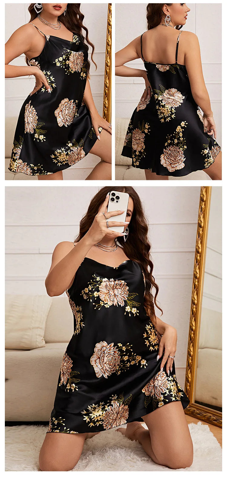 Large Size 3XL 4XL 5XL Female Nightgown Sexy Suspender Nightdress Pink Chemise Sleepwear Bathrobe Loose Satin Home Dressing Gown