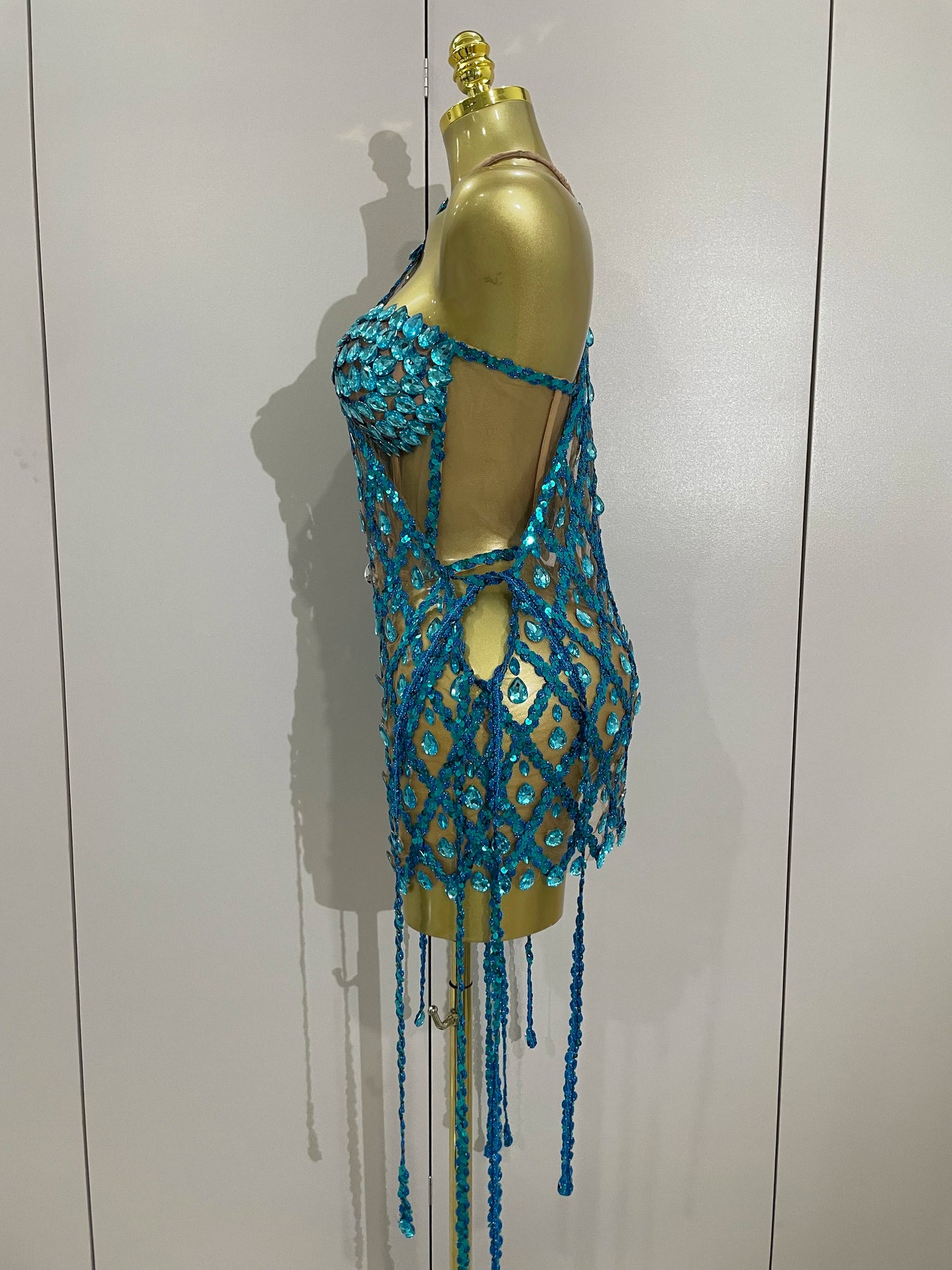 Sexy Sparkly Sequin Diamond Mesh Transparent Two Piece Set Women Celebrate Evening Party Birthday Dress Stage Photo Shoot Wear