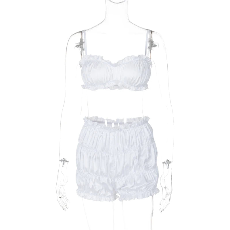 Dulzura Women'S 2 Piece Pleats Shorts Set Sleeveless Strappy Crop Tops And Sexy Shorts Matching Set Party Club