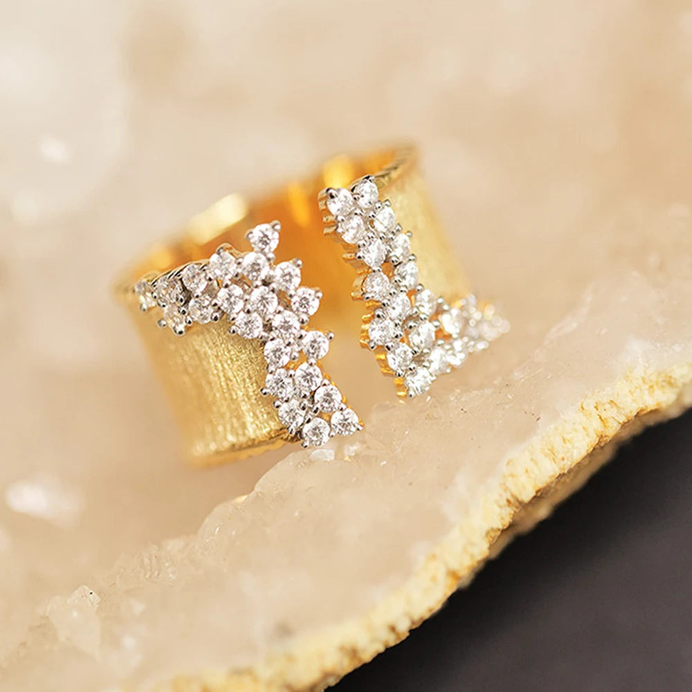 Huitan Trendy Luxury Gold Color Cubic Zirconia Ring for Women Modern Wide Band Finger Ring OL Style Female Jewelry Drop Shipping