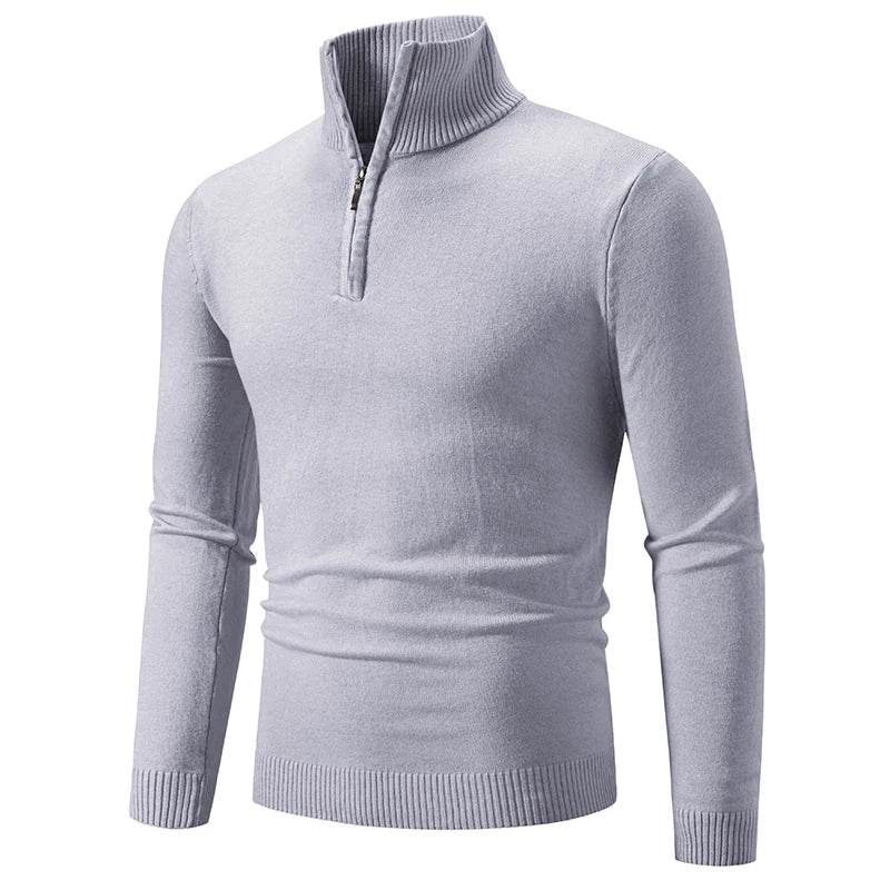 New Men's Sweater Half Zipper Pullovers Winter Warm Stand Collar Turtleneck Cotton Knitted Sweater Men Solid Color Sweatwear