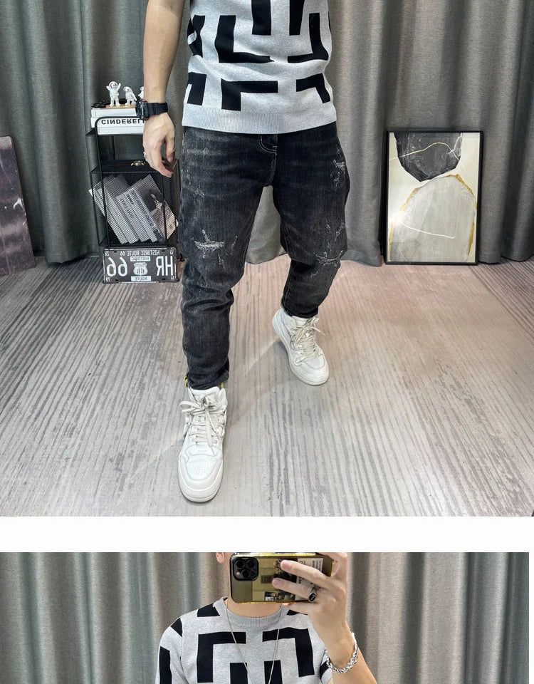 Luxury Men Autumn Knitted Tshirt 2024 Korean O-neck Short Sleeve Top Tees Streetwear Male Social Club Slim Fit Casual T-Shirt
