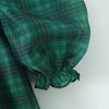 2024 Sweet Green Gingham Plaid Organza Ball Gown Dress Puff Sleeve Retro Women Swing Short Princess Robe Fairy Cake Vestidos