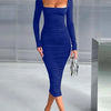 Herbst und Winter Damen Sexy Bodycon Kleid Quadratischer Ausschnitt Langarm Abendkleider für Damen