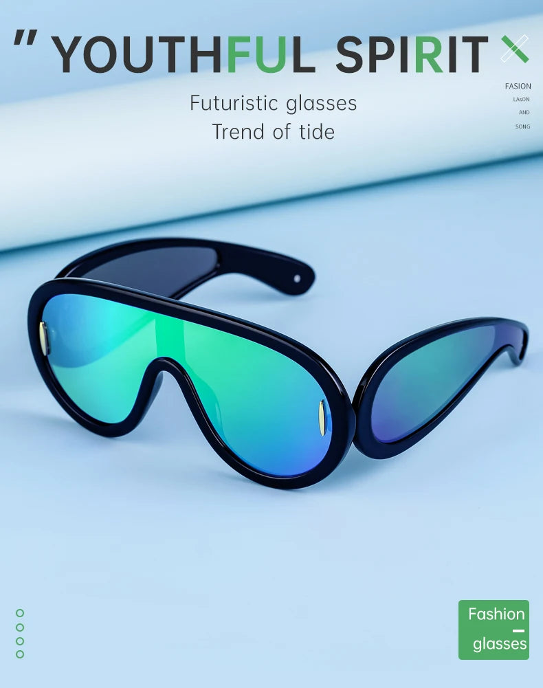 Oversized Wellen-Masken-Sonnenbrille Einteilige Damen-Sport-Y2K-Punk-Sonnenbrille für Damen 2024 Luxusmarke Steampunk-Brillen-Goggle
