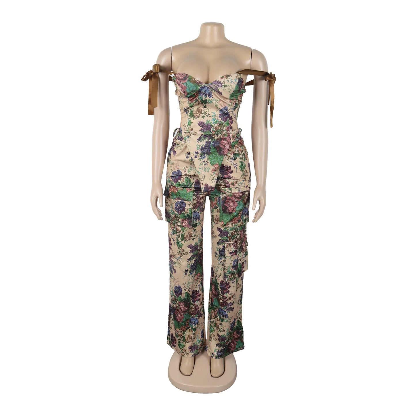 Two Pieces Women Pant Sets Print Matching Set Drawstring Pockets Sleeveless Top Elastic Waist Pants Slim Fit Casual 2026 Spring