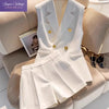Elegant Office Lady Sleeveless Blazer and Shorts Set with Gold Button White Two Piece Suit Women Summer Business Casual Outfit