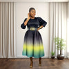 Miyaki Plus-Size Women's Dress with Pleated Design, Puff Sleeves, Long Sleeves, Gradient Color-Blocking, Mid-Length Dress, Popular in Europe and America, Suitable for Daily Wear, Travel, and Dates