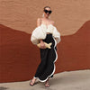 black satin long Skirts Fashion Women Prom Party Formal Wear White Edge Lady Skirt  Wedding Guest  Saias Long Party Gowns
