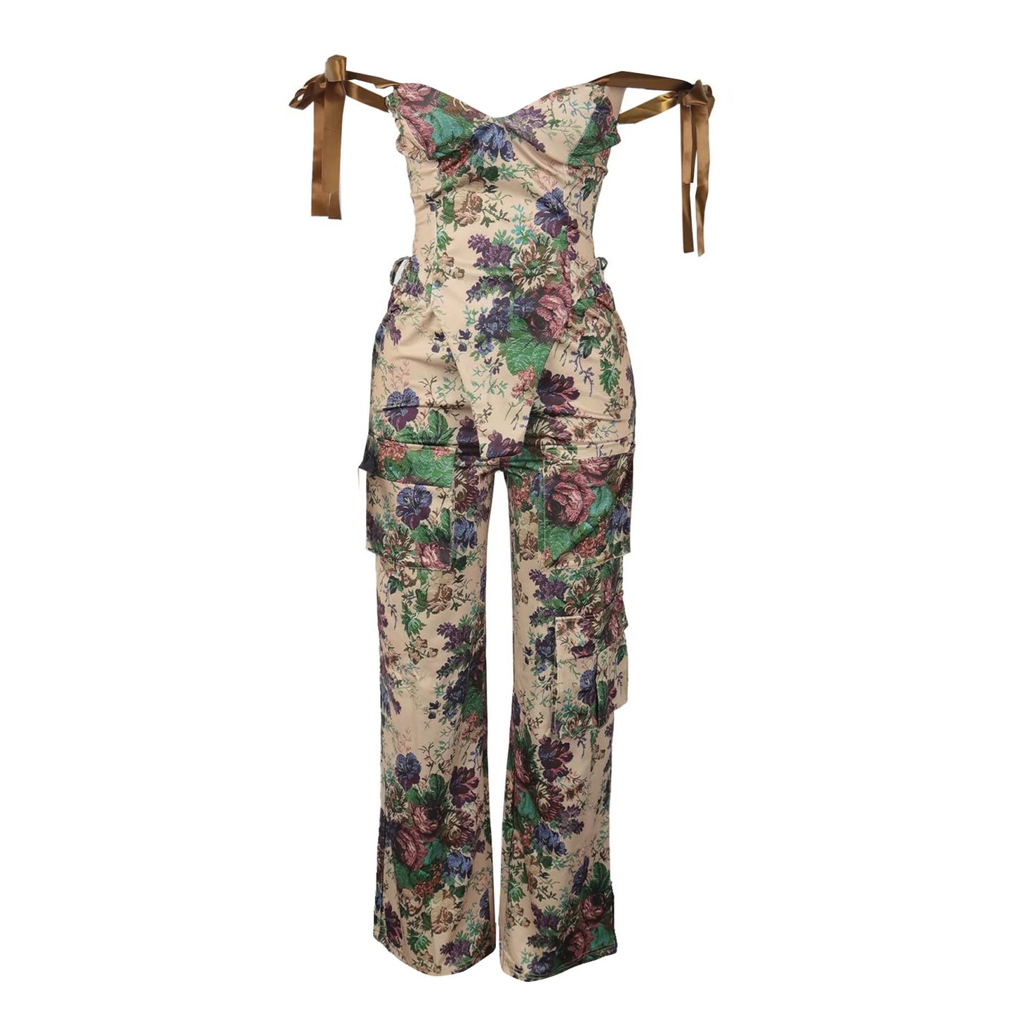 Two Pieces Women Pant Sets Print Matching Set Drawstring Pockets Sleeveless Top Elastic Waist Pants Slim Fit Casual 2026 Spring